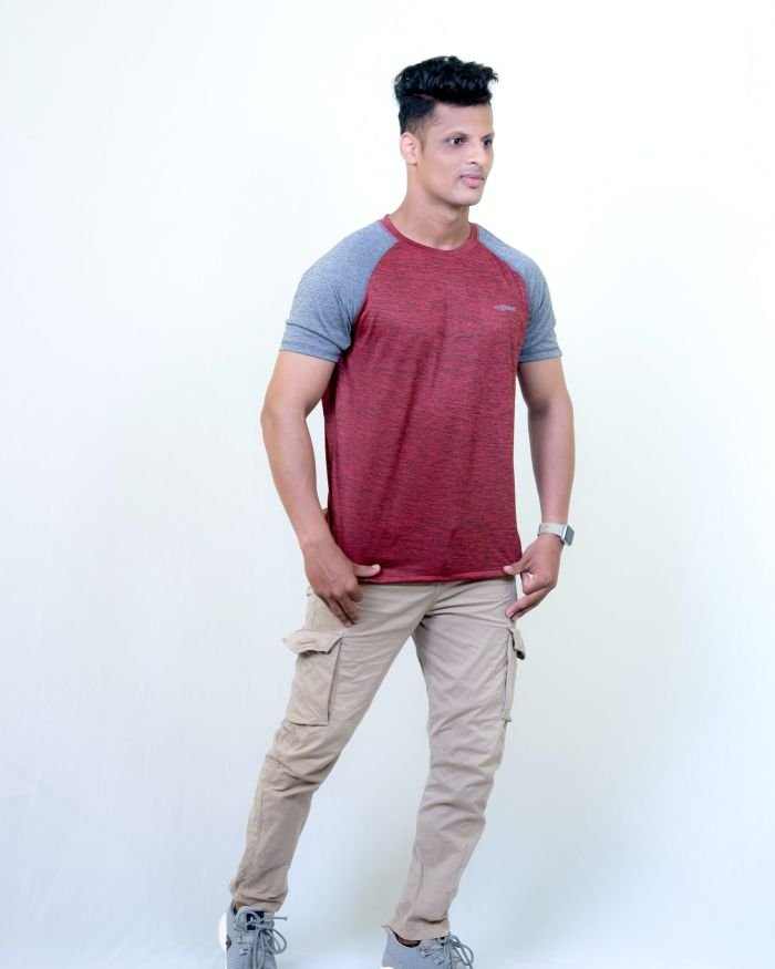 Men Maroon-Grey Grindle T-Shirt